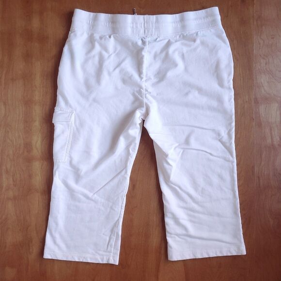 VTG Lauren Ralph Lauren Active Sweatpants Sz L *HOLE Cropped Cotton Cream Cargo - Picture 2 of 13